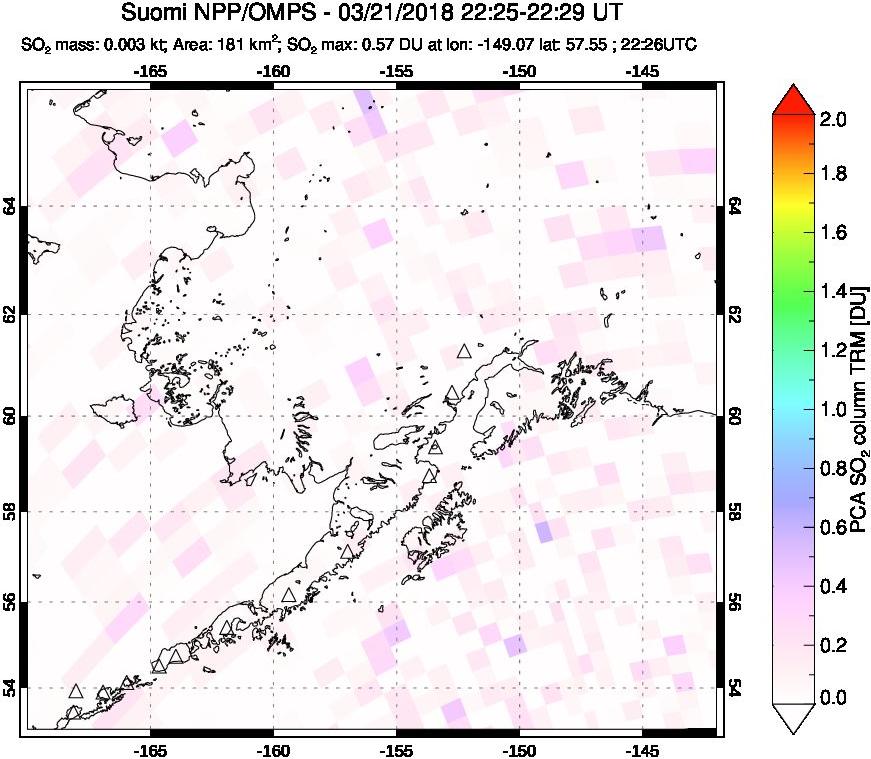 A sulfur dioxide image over Alaska, USA on Mar 21, 2018.
