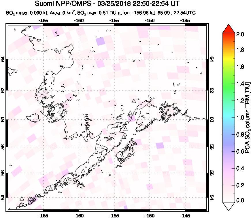 A sulfur dioxide image over Alaska, USA on Mar 25, 2018.