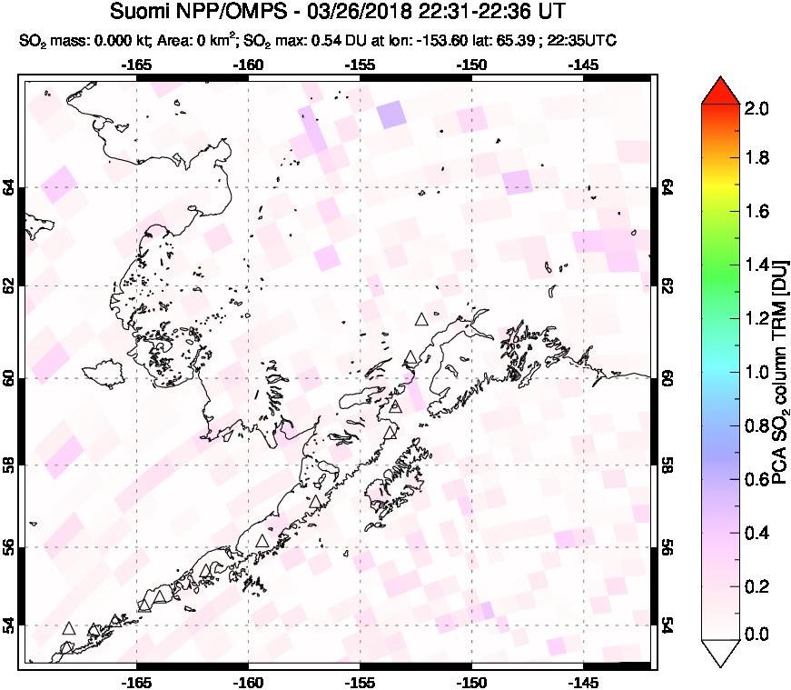 A sulfur dioxide image over Alaska, USA on Mar 26, 2018.