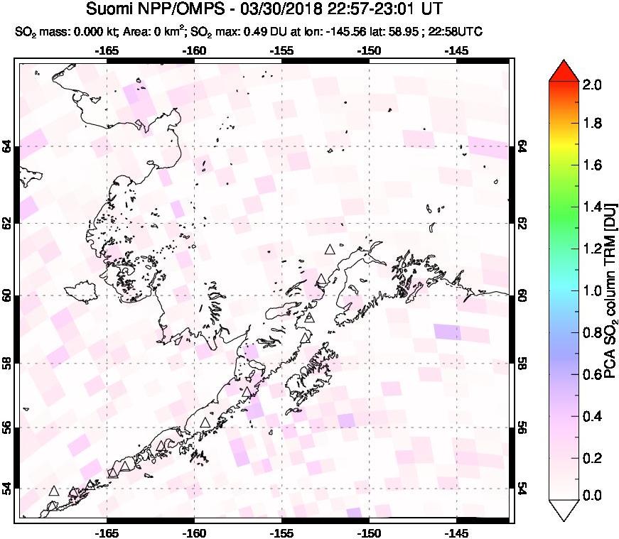 A sulfur dioxide image over Alaska, USA on Mar 30, 2018.