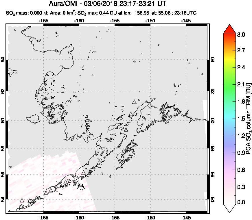 A sulfur dioxide image over Alaska, USA on Mar 06, 2018.