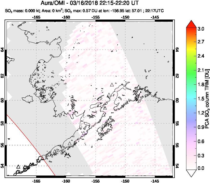 A sulfur dioxide image over Alaska, USA on Mar 16, 2018.