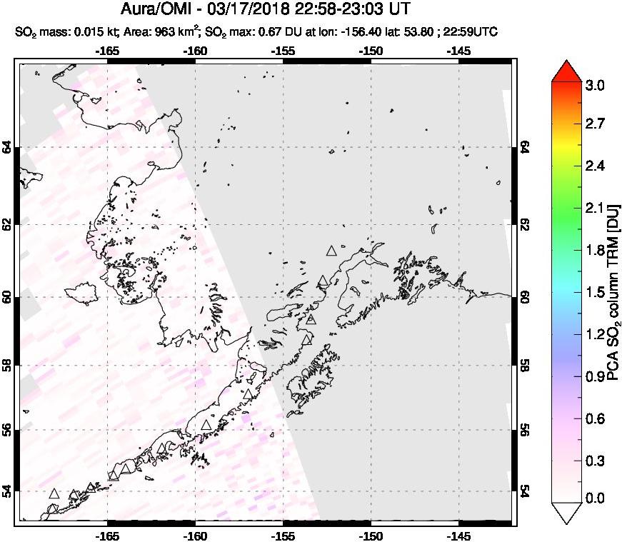 A sulfur dioxide image over Alaska, USA on Mar 17, 2018.