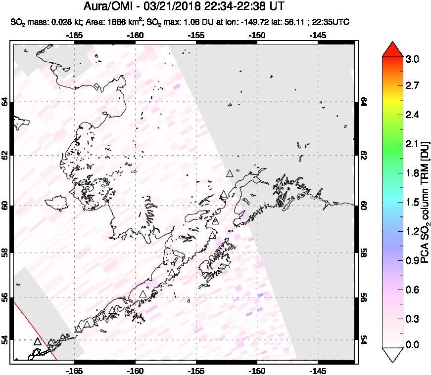 A sulfur dioxide image over Alaska, USA on Mar 21, 2018.
