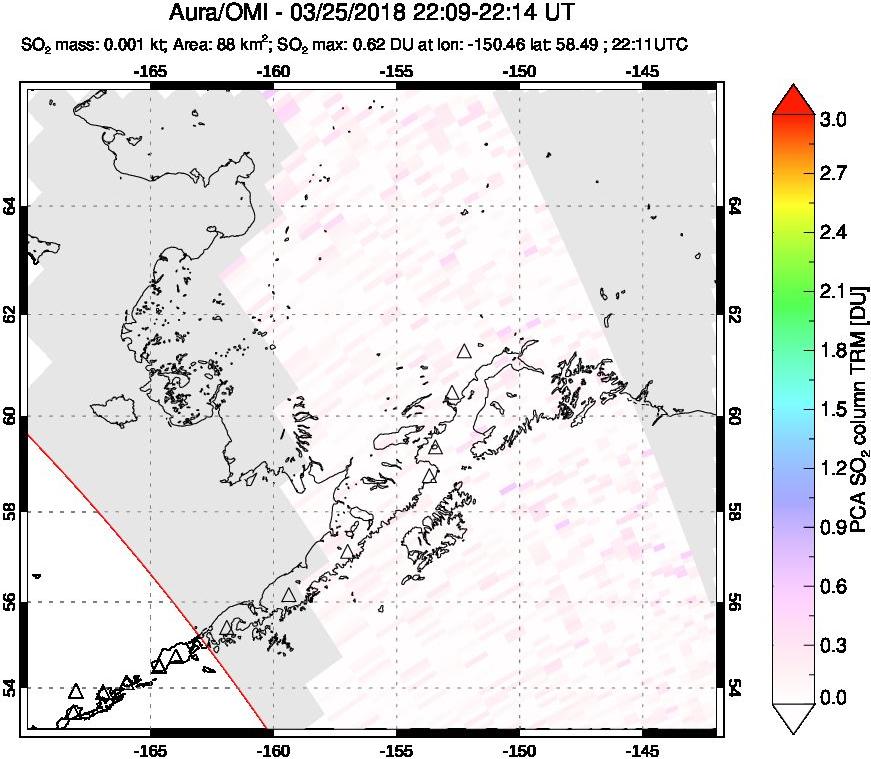 A sulfur dioxide image over Alaska, USA on Mar 25, 2018.
