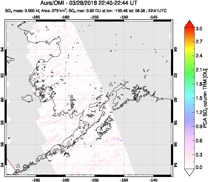 A sulfur dioxide image over Alaska, USA on Mar 28, 2018.