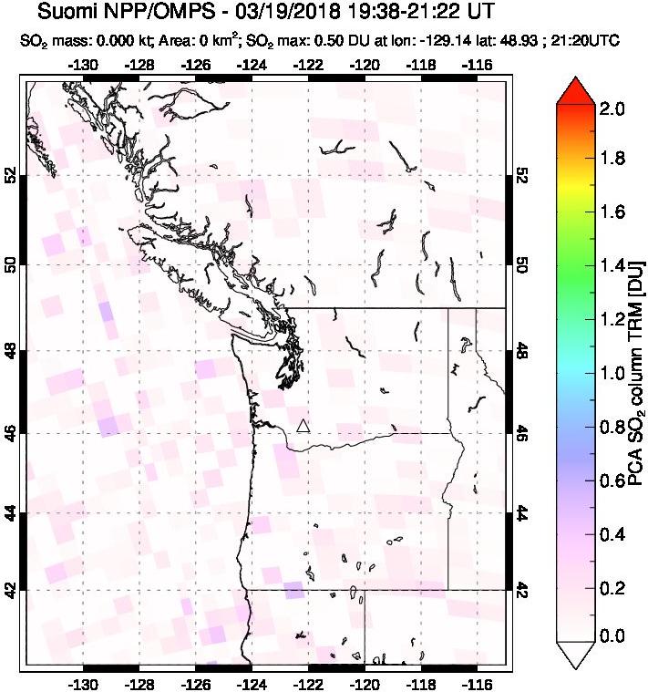 A sulfur dioxide image over Cascade Range, USA on Mar 19, 2018.