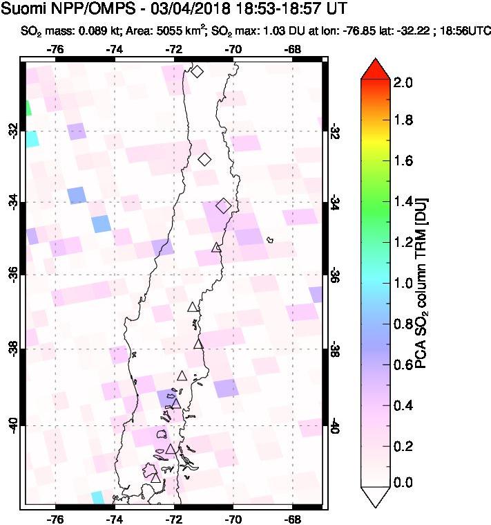 A sulfur dioxide image over Central Chile on Mar 04, 2018.