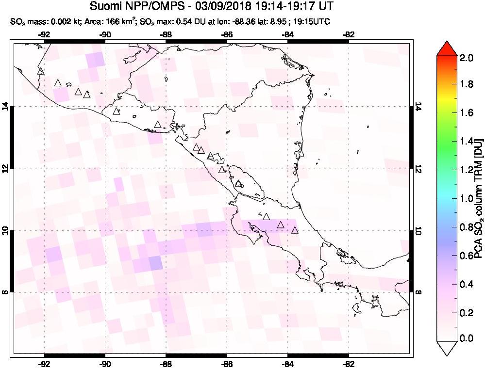 A sulfur dioxide image over Central America on Mar 09, 2018.