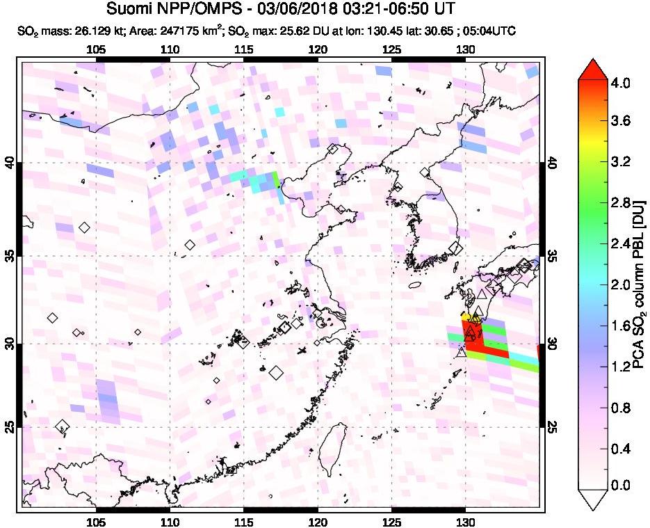 A sulfur dioxide image over Eastern China on Mar 06, 2018.