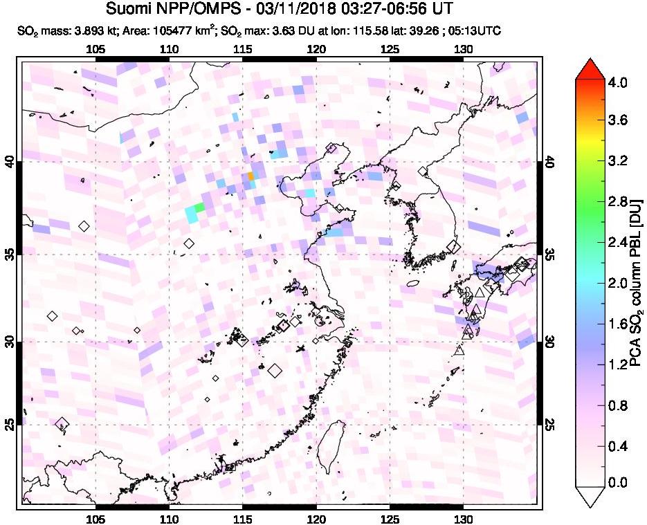 A sulfur dioxide image over Eastern China on Mar 11, 2018.