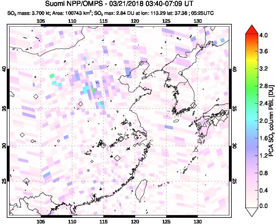 A sulfur dioxide image over Eastern China on Mar 21, 2018.