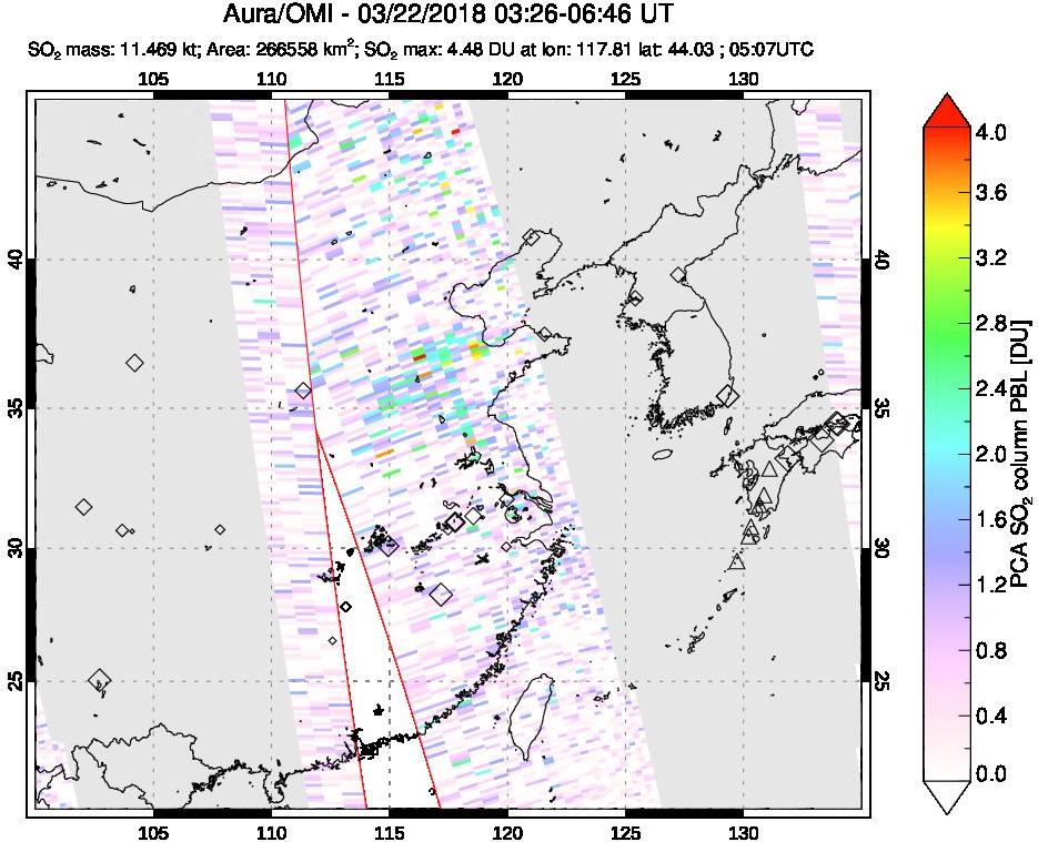A sulfur dioxide image over Eastern China on Mar 22, 2018.