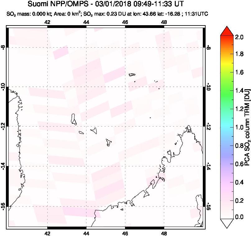 A sulfur dioxide image over Comoro Islands on Mar 01, 2018.