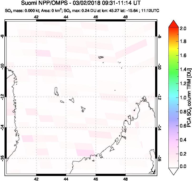 A sulfur dioxide image over Comoro Islands on Mar 02, 2018.