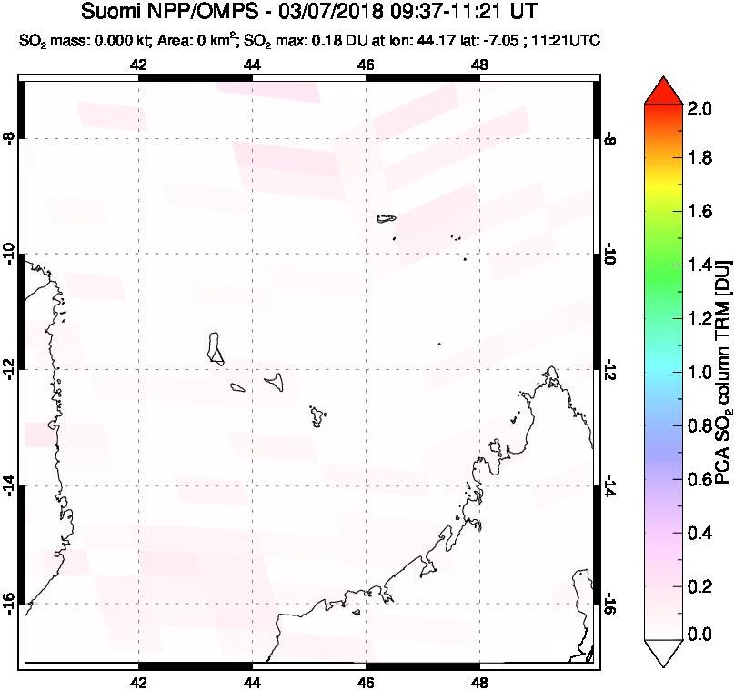 A sulfur dioxide image over Comoro Islands on Mar 07, 2018.