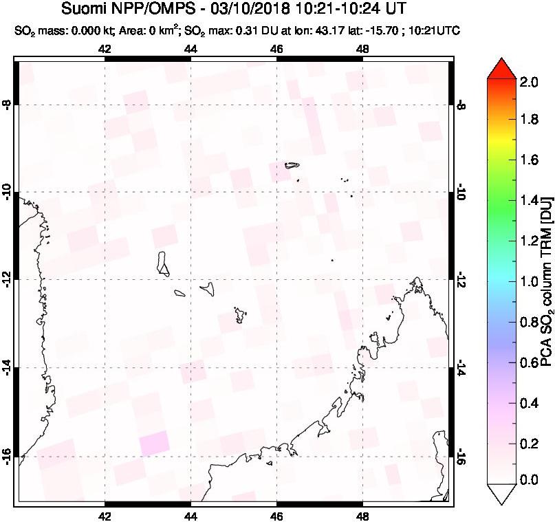 A sulfur dioxide image over Comoro Islands on Mar 10, 2018.