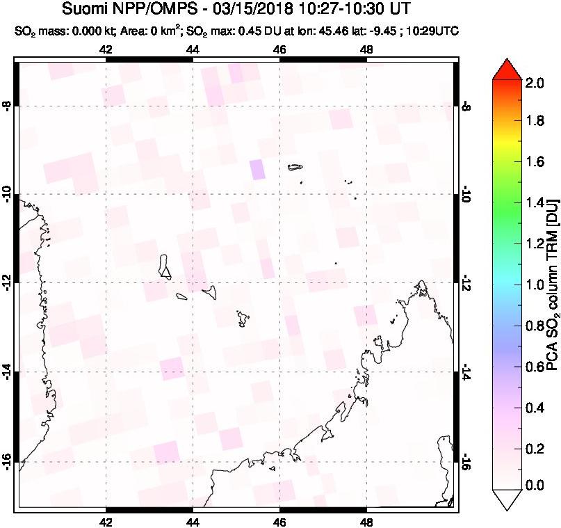A sulfur dioxide image over Comoro Islands on Mar 15, 2018.