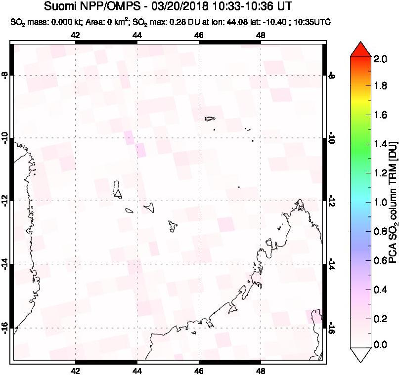 A sulfur dioxide image over Comoro Islands on Mar 20, 2018.