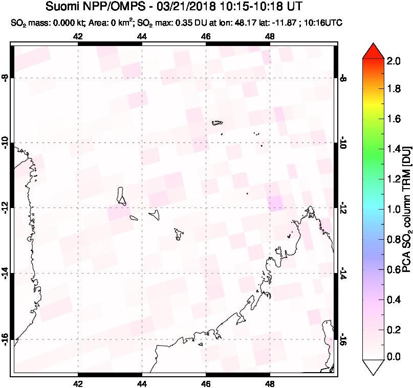 A sulfur dioxide image over Comoro Islands on Mar 21, 2018.