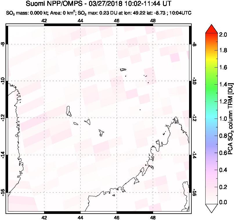 A sulfur dioxide image over Comoro Islands on Mar 27, 2018.