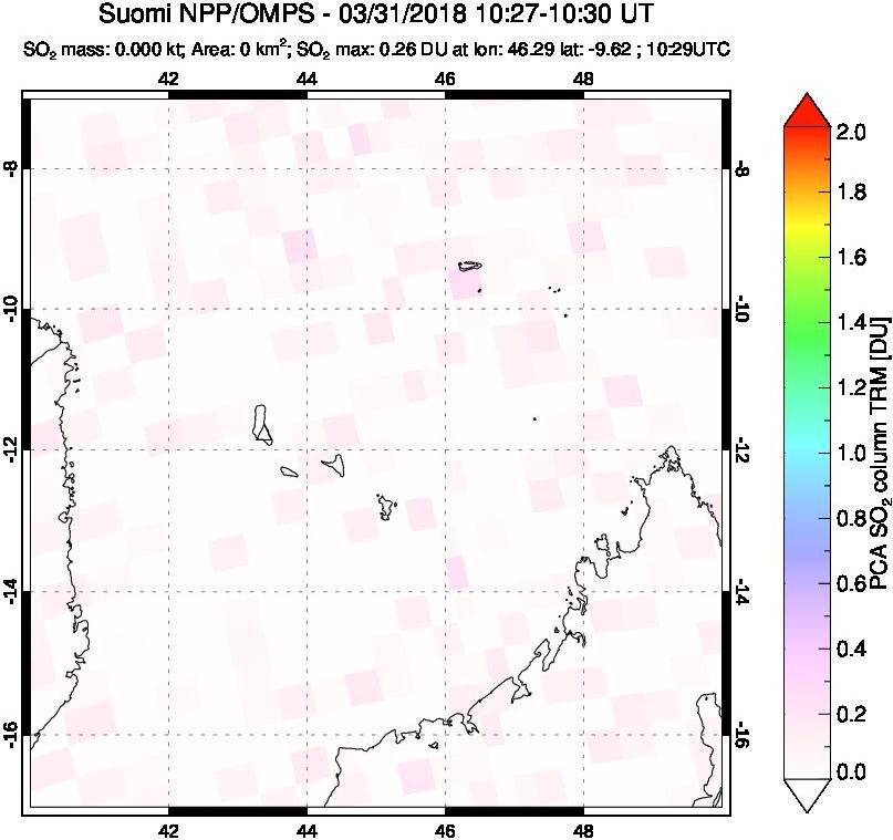 A sulfur dioxide image over Comoro Islands on Mar 31, 2018.