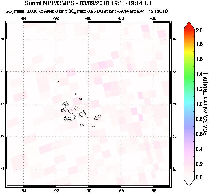 A sulfur dioxide image over Galápagos Islands on Mar 09, 2018.