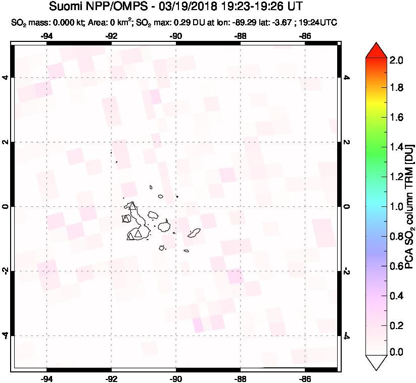 A sulfur dioxide image over Galápagos Islands on Mar 19, 2018.