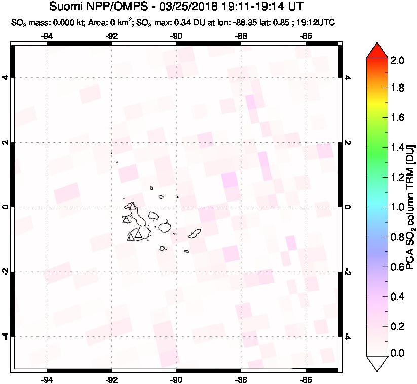 A sulfur dioxide image over Galápagos Islands on Mar 25, 2018.