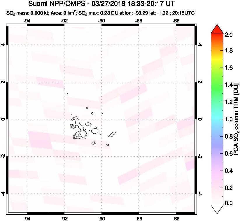 A sulfur dioxide image over Galápagos Islands on Mar 27, 2018.