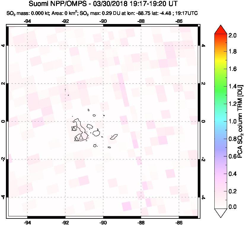 A sulfur dioxide image over Galápagos Islands on Mar 30, 2018.