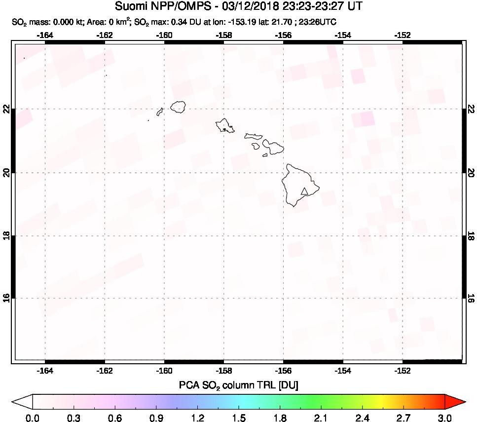A sulfur dioxide image over Hawaii, USA on Mar 12, 2018.
