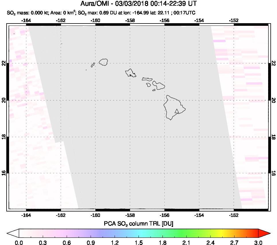 A sulfur dioxide image over Hawaii, USA on Mar 03, 2018.