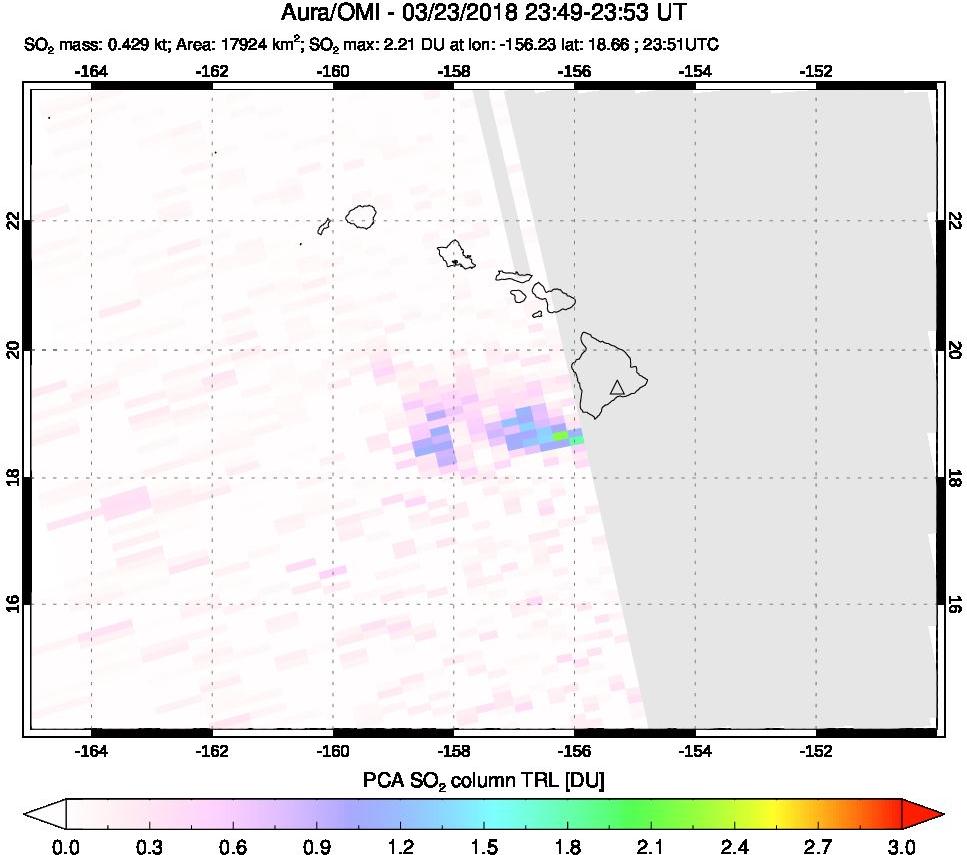 A sulfur dioxide image over Hawaii, USA on Mar 23, 2018.