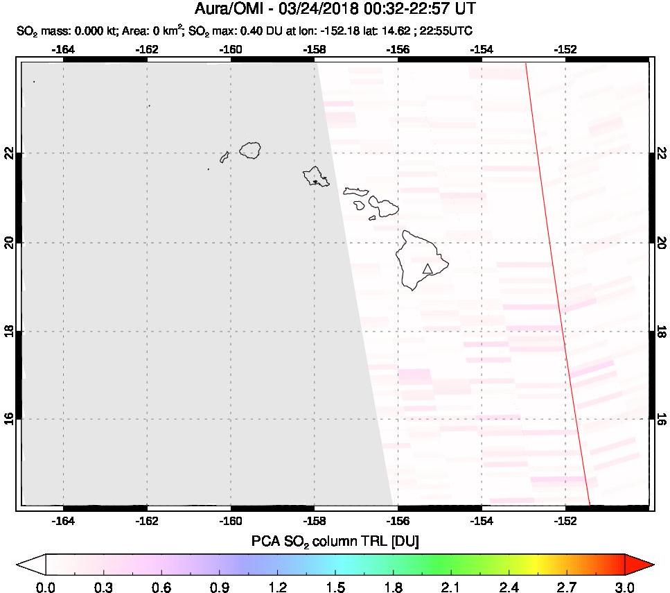 A sulfur dioxide image over Hawaii, USA on Mar 24, 2018.