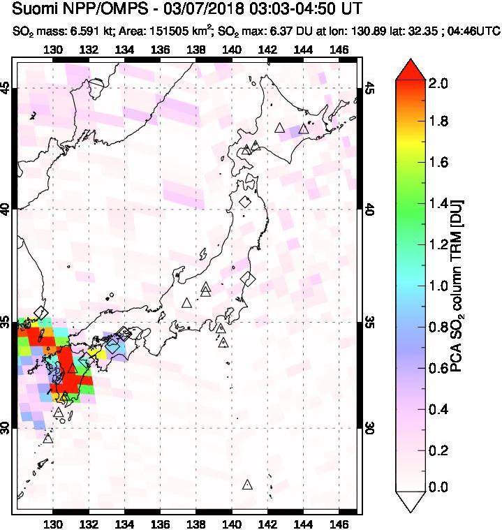 A sulfur dioxide image over Japan on Mar 07, 2018.