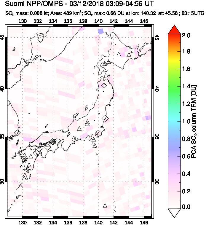 A sulfur dioxide image over Japan on Mar 12, 2018.