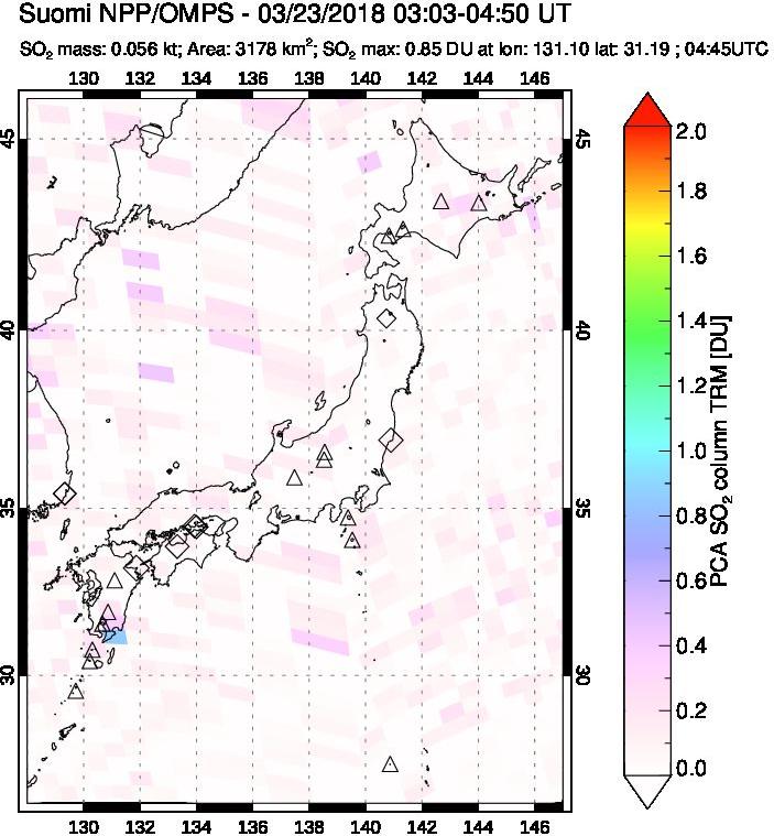 A sulfur dioxide image over Japan on Mar 23, 2018.