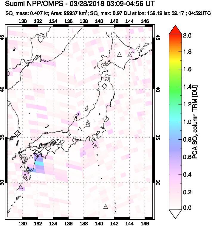 A sulfur dioxide image over Japan on Mar 28, 2018.