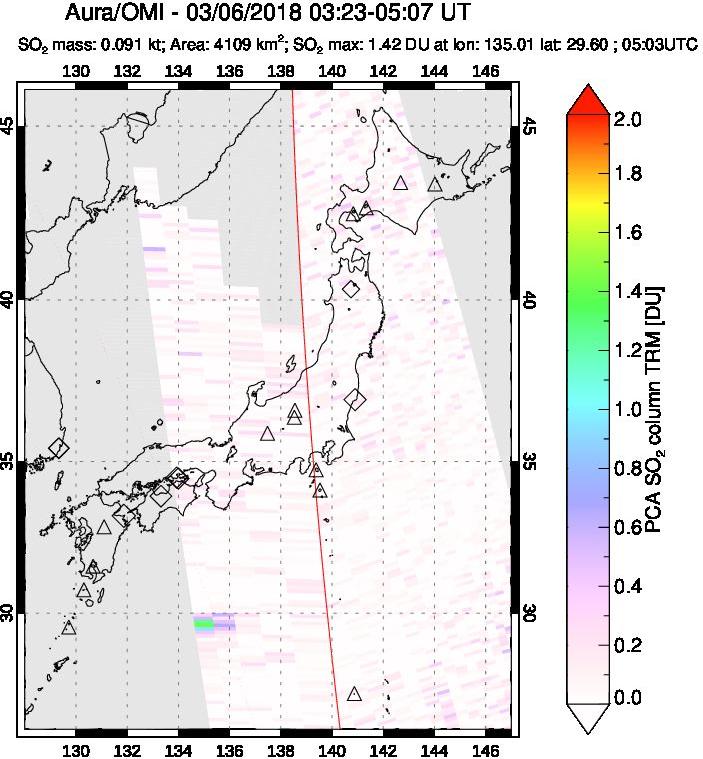 A sulfur dioxide image over Japan on Mar 06, 2018.
