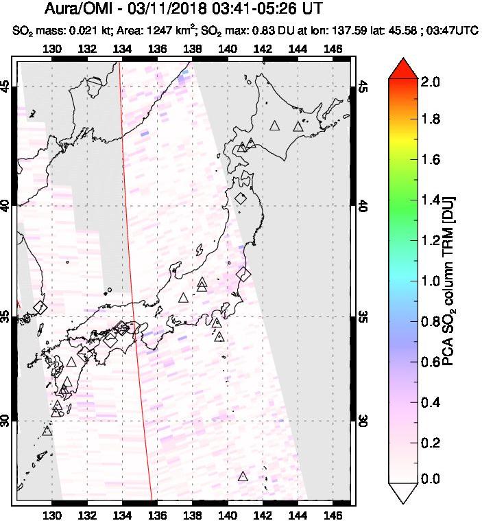 A sulfur dioxide image over Japan on Mar 11, 2018.