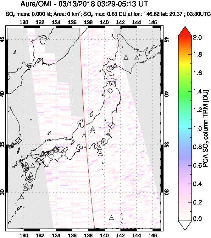 A sulfur dioxide image over Japan on Mar 13, 2018.