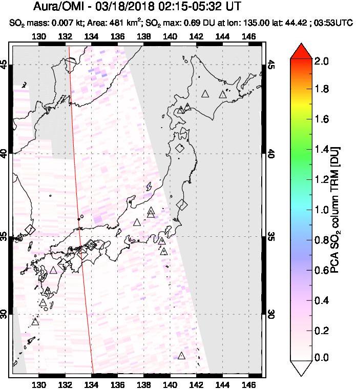 A sulfur dioxide image over Japan on Mar 18, 2018.