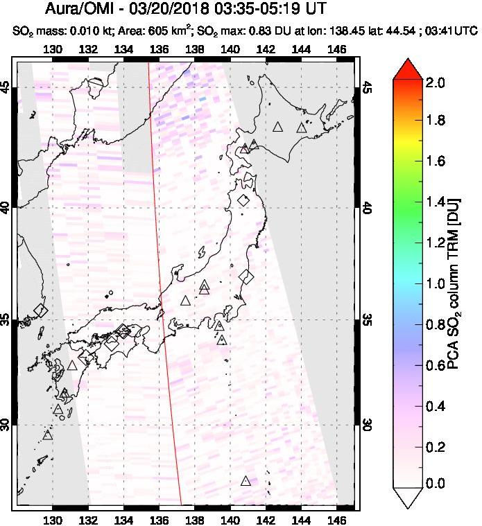 A sulfur dioxide image over Japan on Mar 20, 2018.