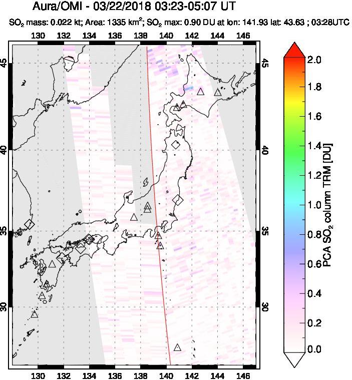 A sulfur dioxide image over Japan on Mar 22, 2018.