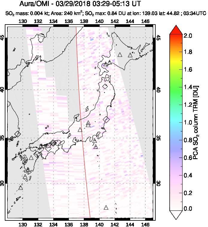 A sulfur dioxide image over Japan on Mar 29, 2018.