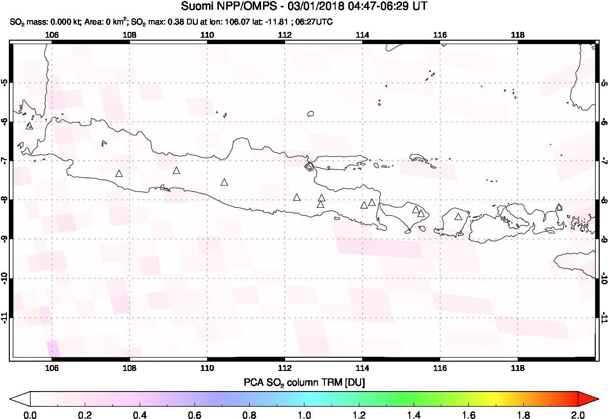 A sulfur dioxide image over Java, Indonesia on Mar 01, 2018.