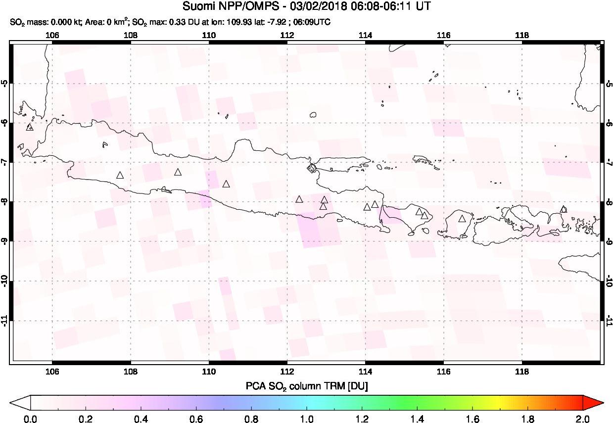 A sulfur dioxide image over Java, Indonesia on Mar 02, 2018.