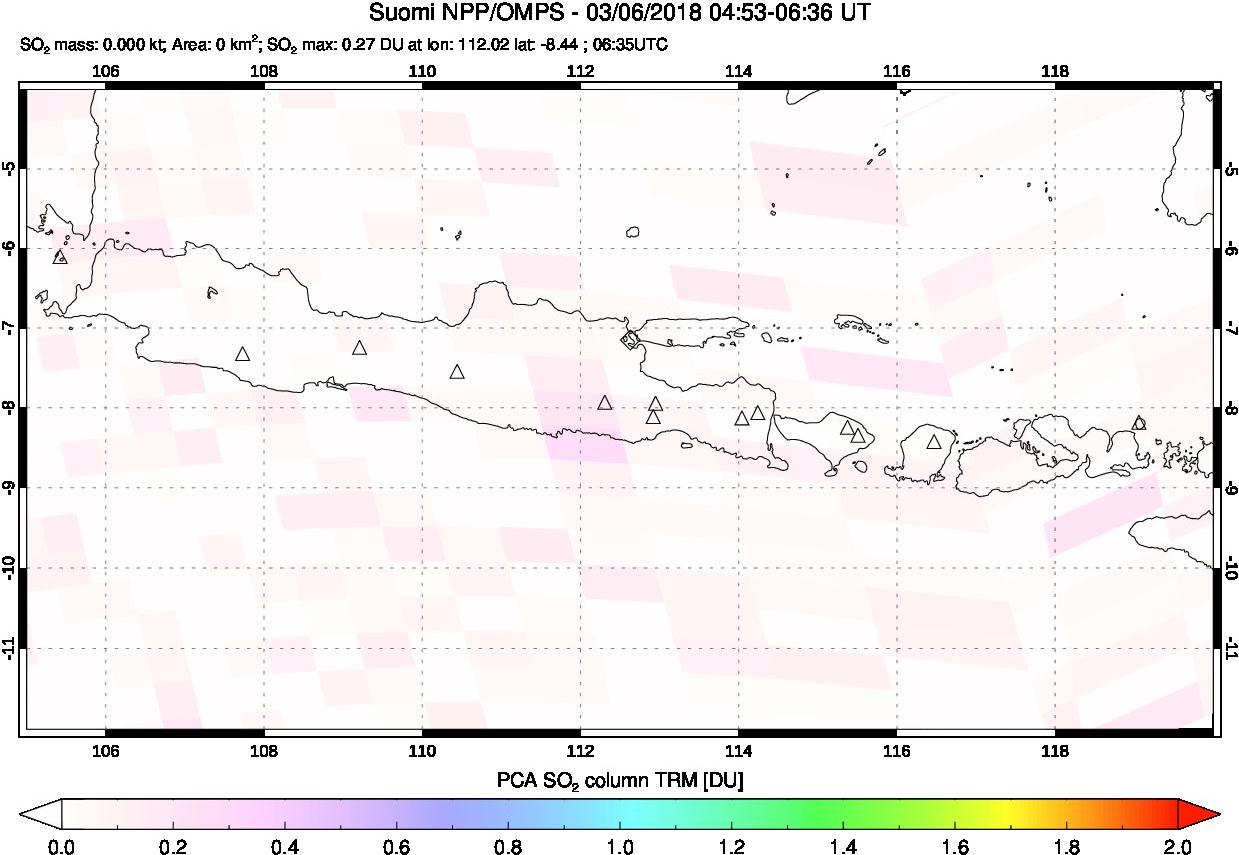A sulfur dioxide image over Java, Indonesia on Mar 06, 2018.
