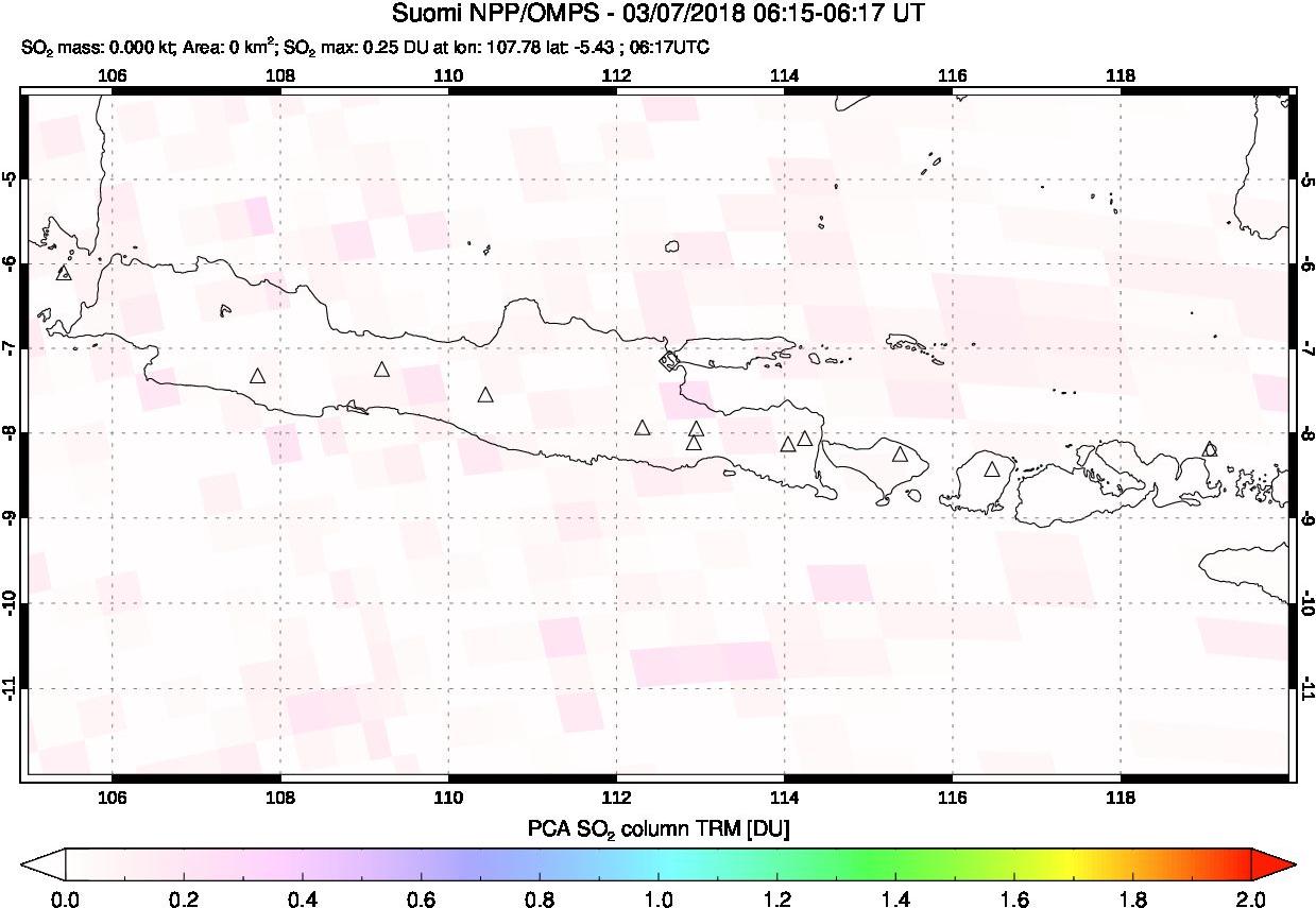 A sulfur dioxide image over Java, Indonesia on Mar 07, 2018.